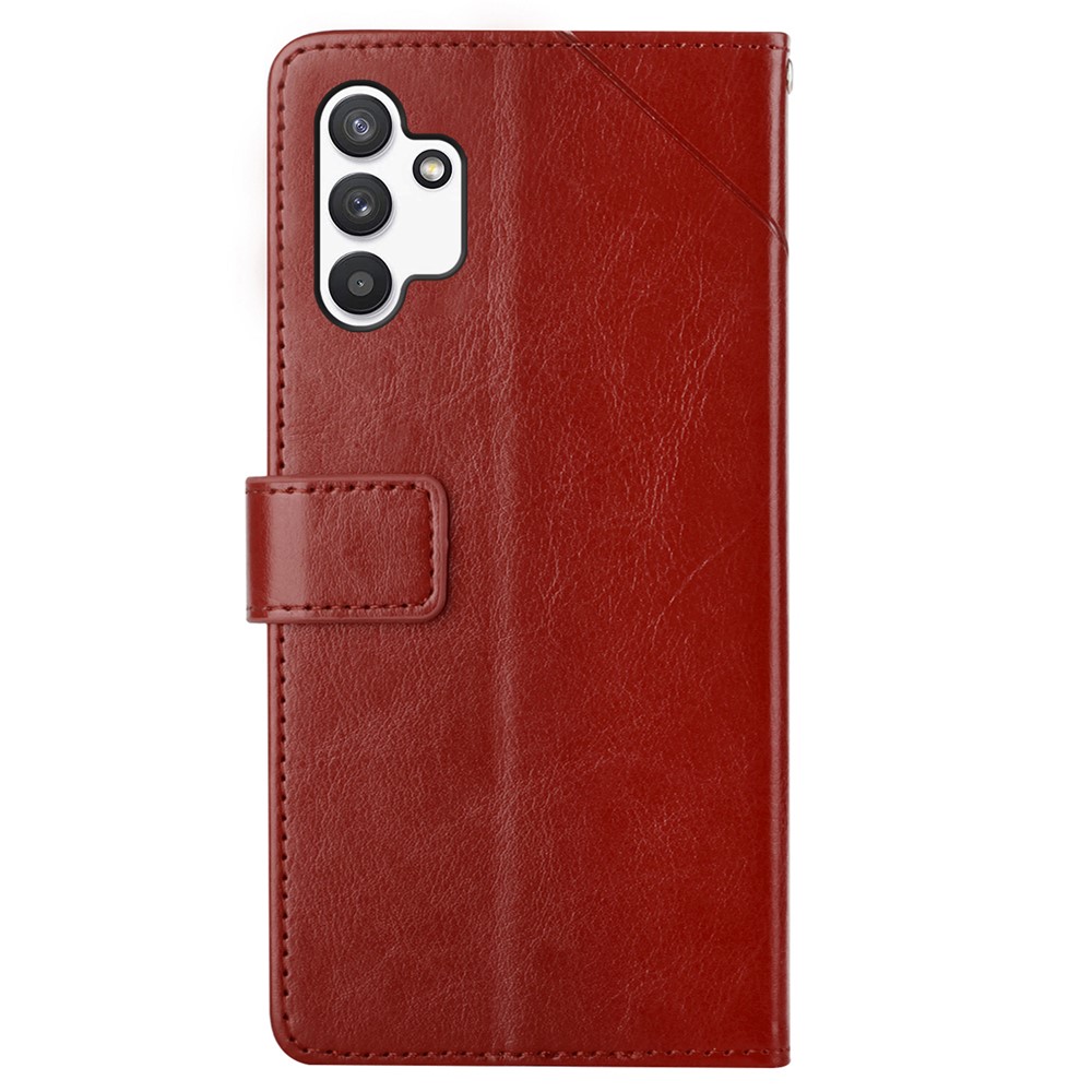 Handy Strap Mobile Phone Cover Y-shaped Lines Imprinted Magnetic PU Leather Stand Wallet Case for Samsung Galaxy A13 4G - Brown-3