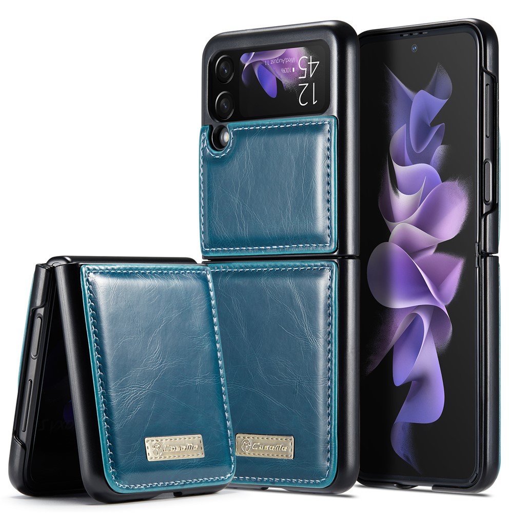 CASEME 003 Series Fine Workmanship Waxy Texture Magnetic Closure Wallet Leather Phone Stand Cover Case for Samsung Galaxy Z Flip3 5G - Blue-1