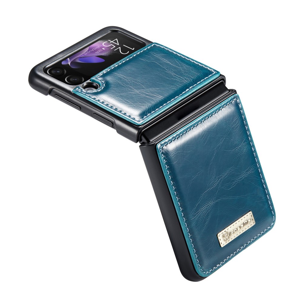 CASEME 003 Series Fine Workmanship Waxy Texture Magnetic Closure Wallet Leather Phone Stand Cover Case for Samsung Galaxy Z Flip3 5G - Blue-10