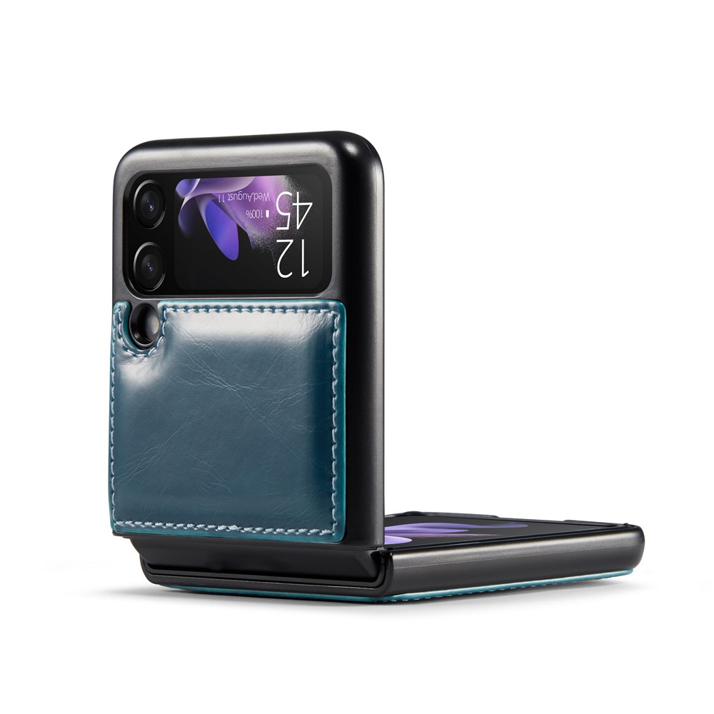 CASEME 003 Series Fine Workmanship Waxy Texture Magnetic Closure Wallet Leather Phone Stand Cover Case for Samsung Galaxy Z Flip3 5G - Blue-3