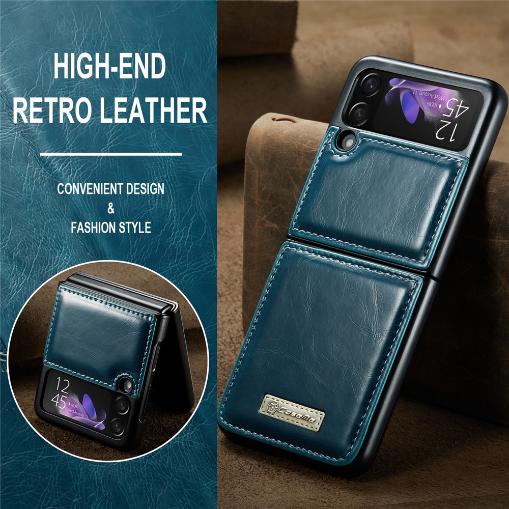 CASEME 003 Series Fine Workmanship Waxy Texture Magnetic Closure Wallet Leather Phone Stand Cover Case for Samsung Galaxy Z Flip3 5G - Blue-4