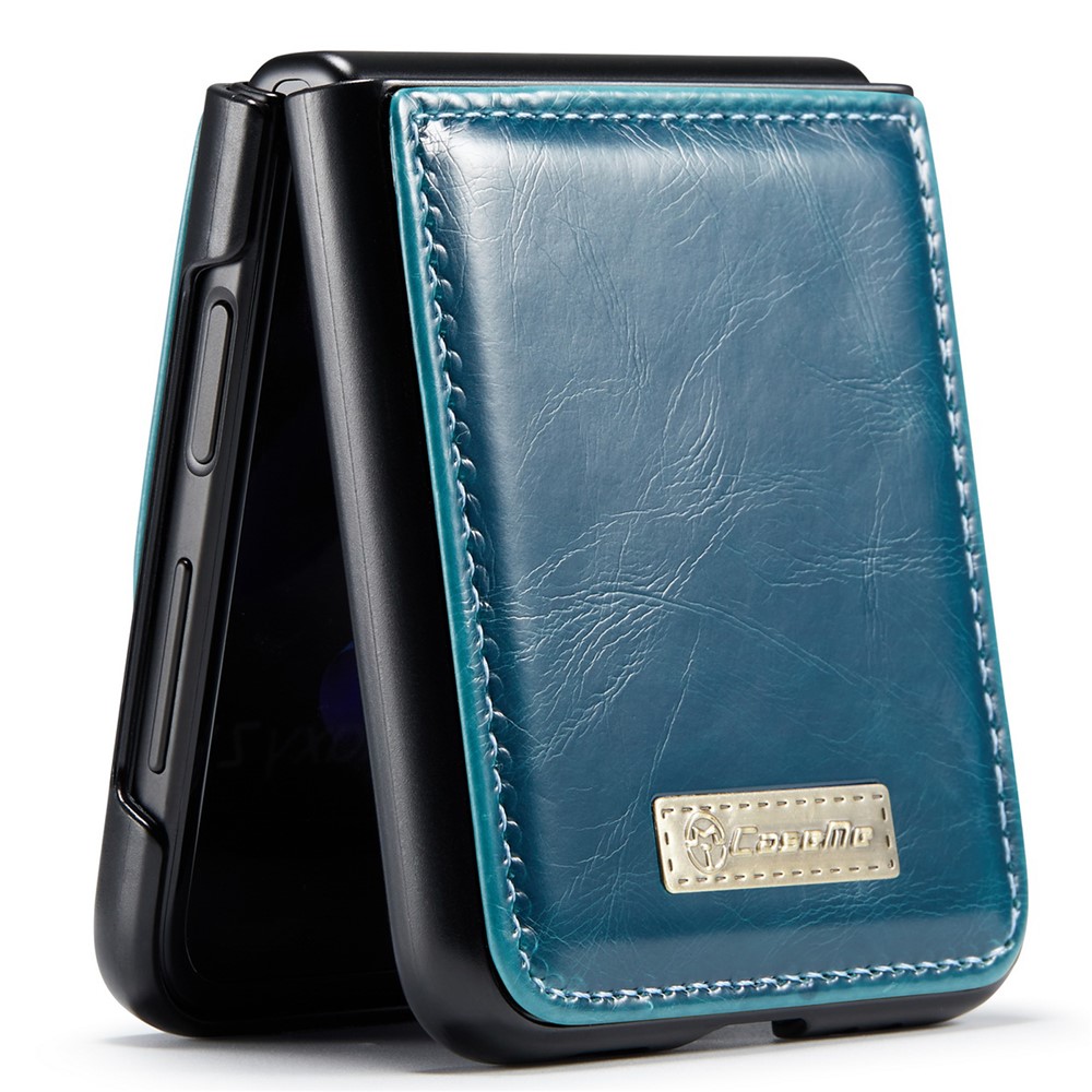 CASEME 003 Series Fine Workmanship Waxy Texture Magnetic Closure Wallet Leather Phone Stand Cover Case for Samsung Galaxy Z Flip3 5G - Blue-9