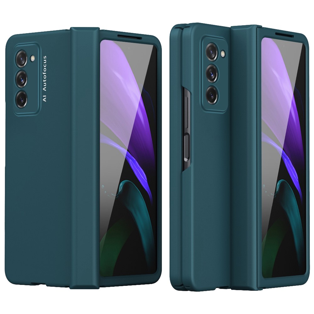 Full Protection Hinge Design Hard PC Folding Phone Case Cover with Glass Screen Protector for Samsung Galaxy Z Fold2 5G - Green