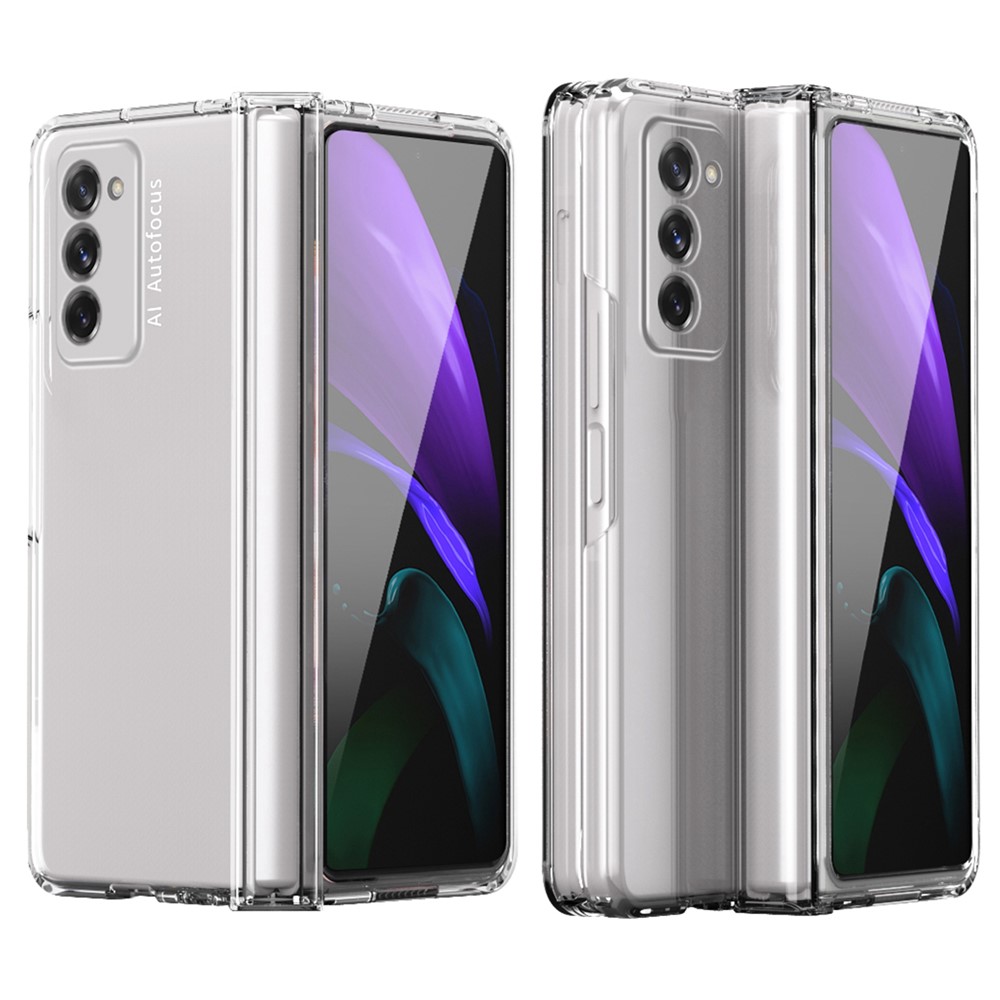 Full Protection Hinge Design Hard PC Folding Phone Case Cover with Glass Screen Protector for Samsung Galaxy Z Fold2 5G - Transparent