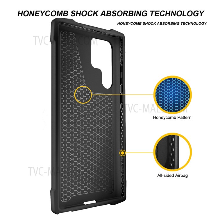 Drop-Proof Phone Case Metal Back Panel + PC + TPU Hybrid Mobile Phone Cover for Samsung Galaxy S22 Ultra 5G - Glossy/Black-3
