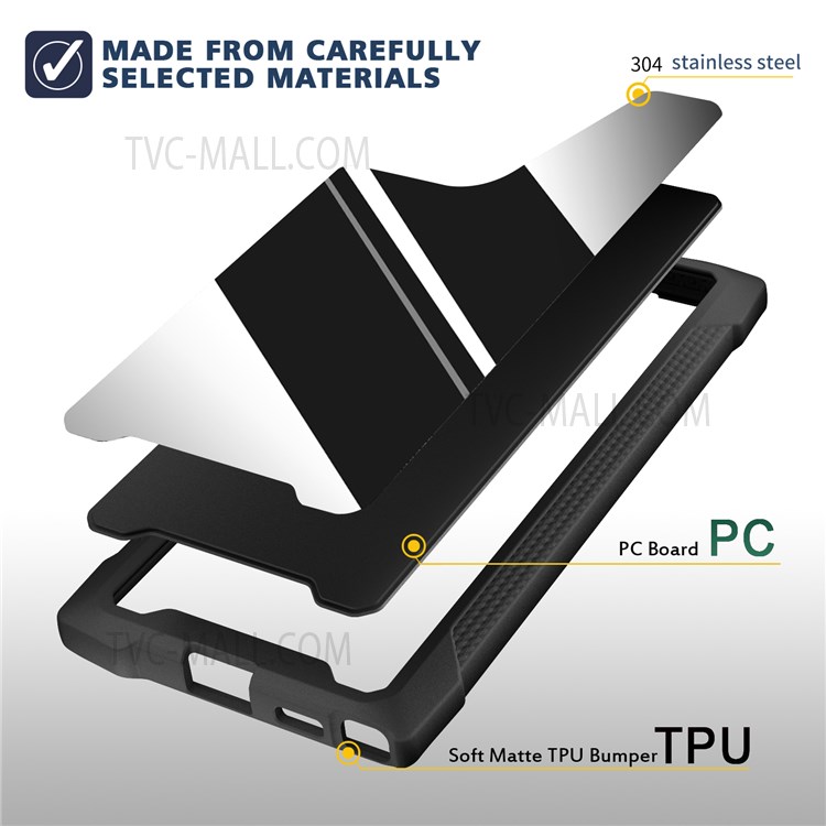 Drop-Proof Phone Case Metal Back Panel + PC + TPU Hybrid Mobile Phone Cover for Samsung Galaxy S22 Ultra 5G - Glossy/Black-4