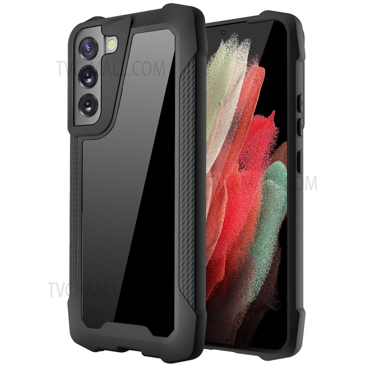 Scratch Resistant Phone Protective Cover Stainless Steel Back + PC + TPU Bumper Phone Case for Samsung Galaxy S22+ 5G - Glossy/Black-1