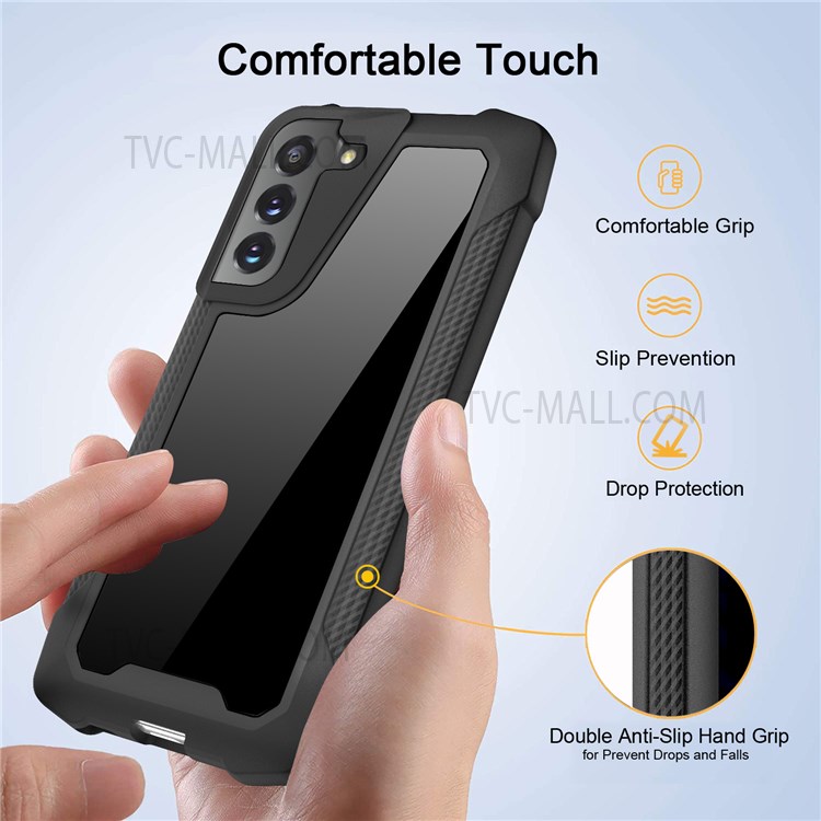 Scratch Resistant Phone Protective Cover Stainless Steel Back + PC + TPU Bumper Phone Case for Samsung Galaxy S22+ 5G - Glossy/Black-2