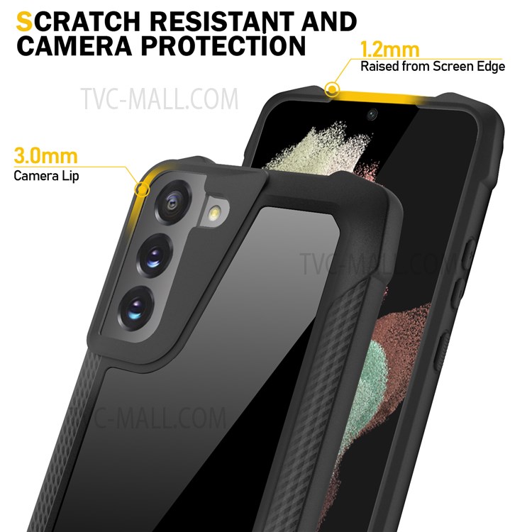 Stainless Steel Back + PC + TPU Bumper Phone Case Scratch Resistant Phone Protector for Samsung Galaxy S22 5G - Glossy/Black-4