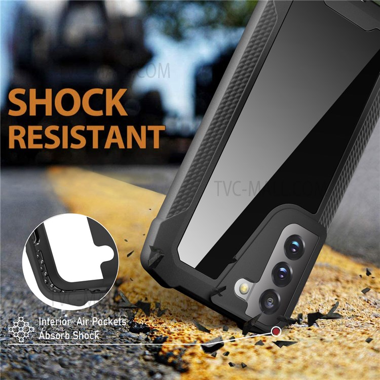 Stainless Steel Back + PC + TPU Bumper Phone Case Scratch Resistant Phone Protector for Samsung Galaxy S22 5G - Glossy/Black-5