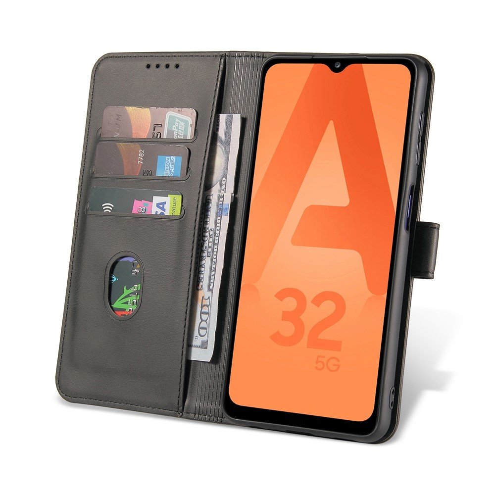 Magnetic Clasp Textured PU Leather + Soft TPU Phone Cover Stand Wallet Case for Samsung Galaxy A32 4G (EU Version) - Black-6