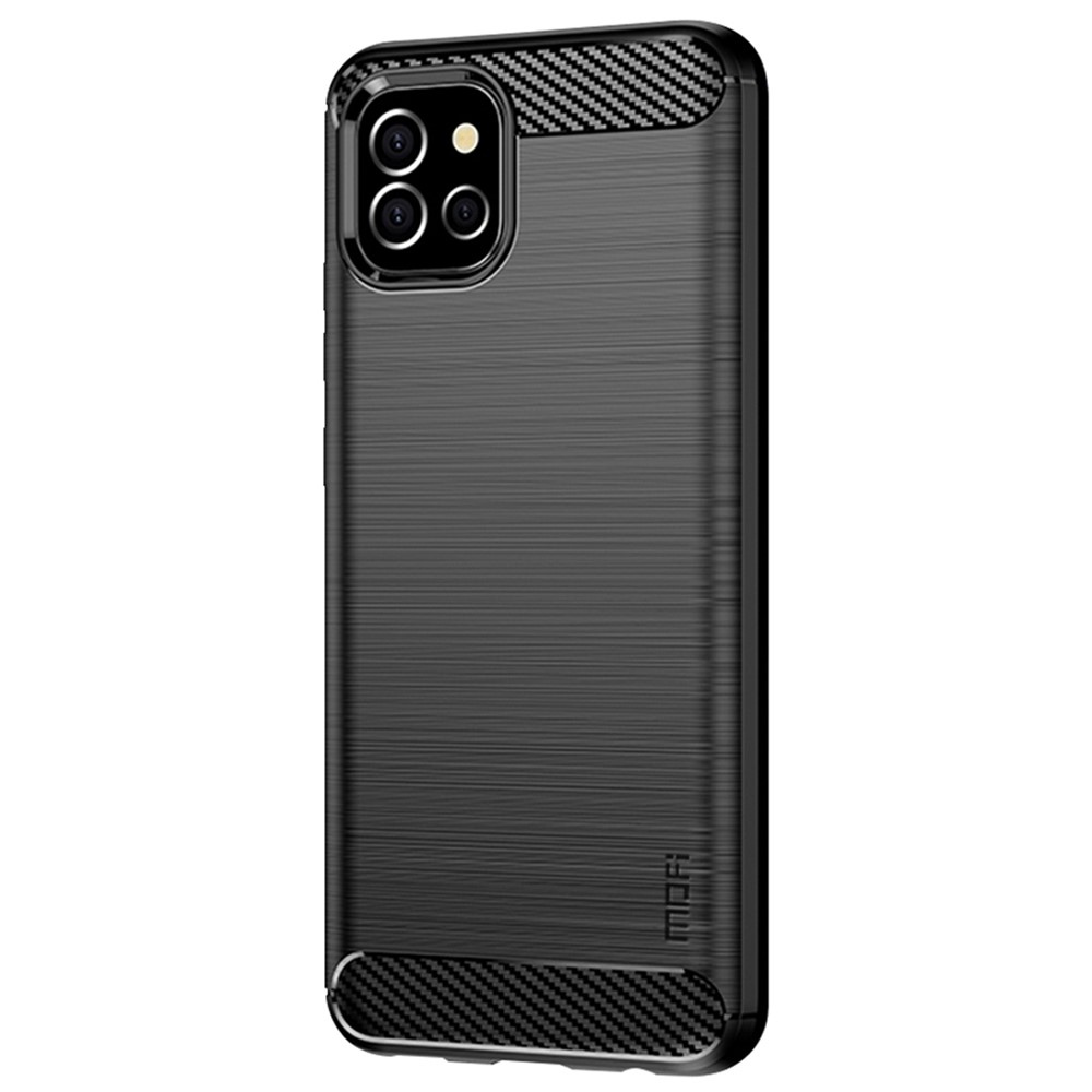 MOFI Brushed Surface Carbon Fiber Texture Flexible TPU Phone Case Shell for Samsung Galaxy A03 (166.5 x 75.98 x 9.14mm) - Black-2