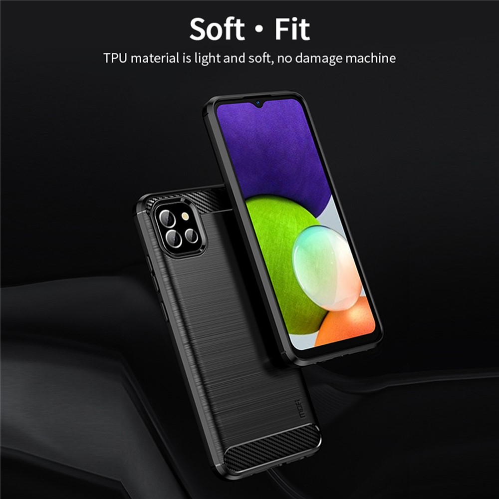 MOFI Brushed Surface Carbon Fiber Texture Flexible TPU Phone Case Shell for Samsung Galaxy A03 (166.5 x 75.98 x 9.14mm) - Black-4