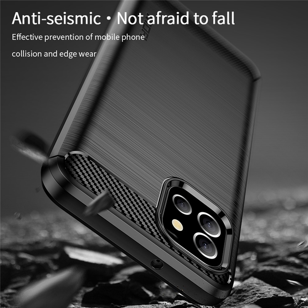 MOFI Brushed Surface Carbon Fiber Texture Flexible TPU Phone Case Shell for Samsung Galaxy A03 (166.5 x 75.98 x 9.14mm) - Black-5