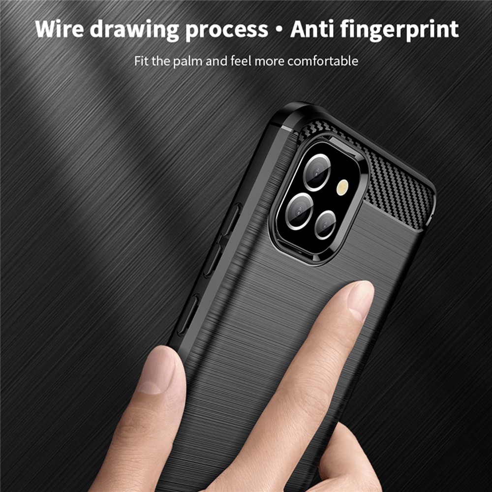 MOFI Brushed Surface Carbon Fiber Texture Flexible TPU Phone Case Shell for Samsung Galaxy A03 (166.5 x 75.98 x 9.14mm) - Black-7