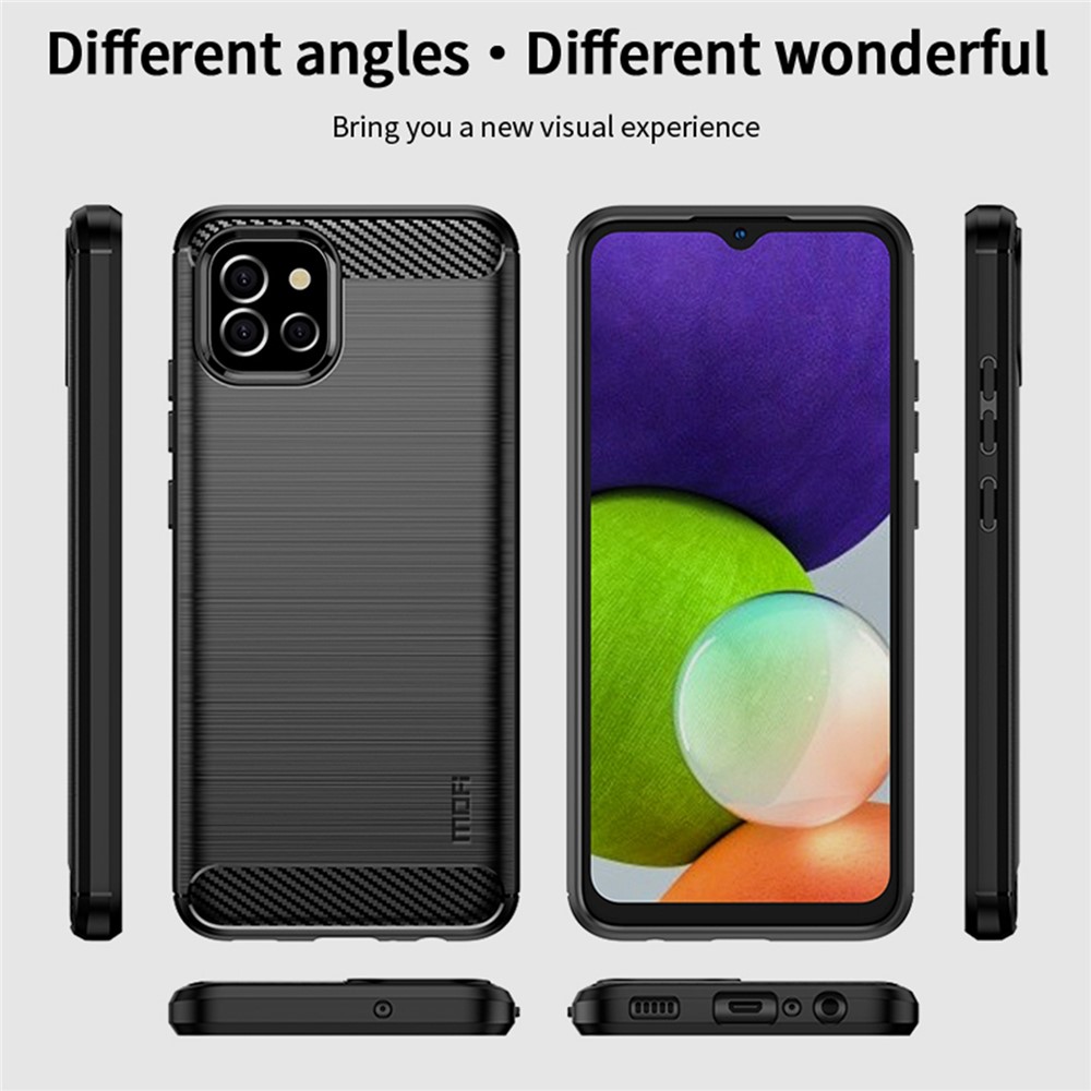MOFI Brushed Surface Carbon Fiber Texture Flexible TPU Phone Case Shell for Samsung Galaxy A03 (166.5 x 75.98 x 9.14mm) - Black-9