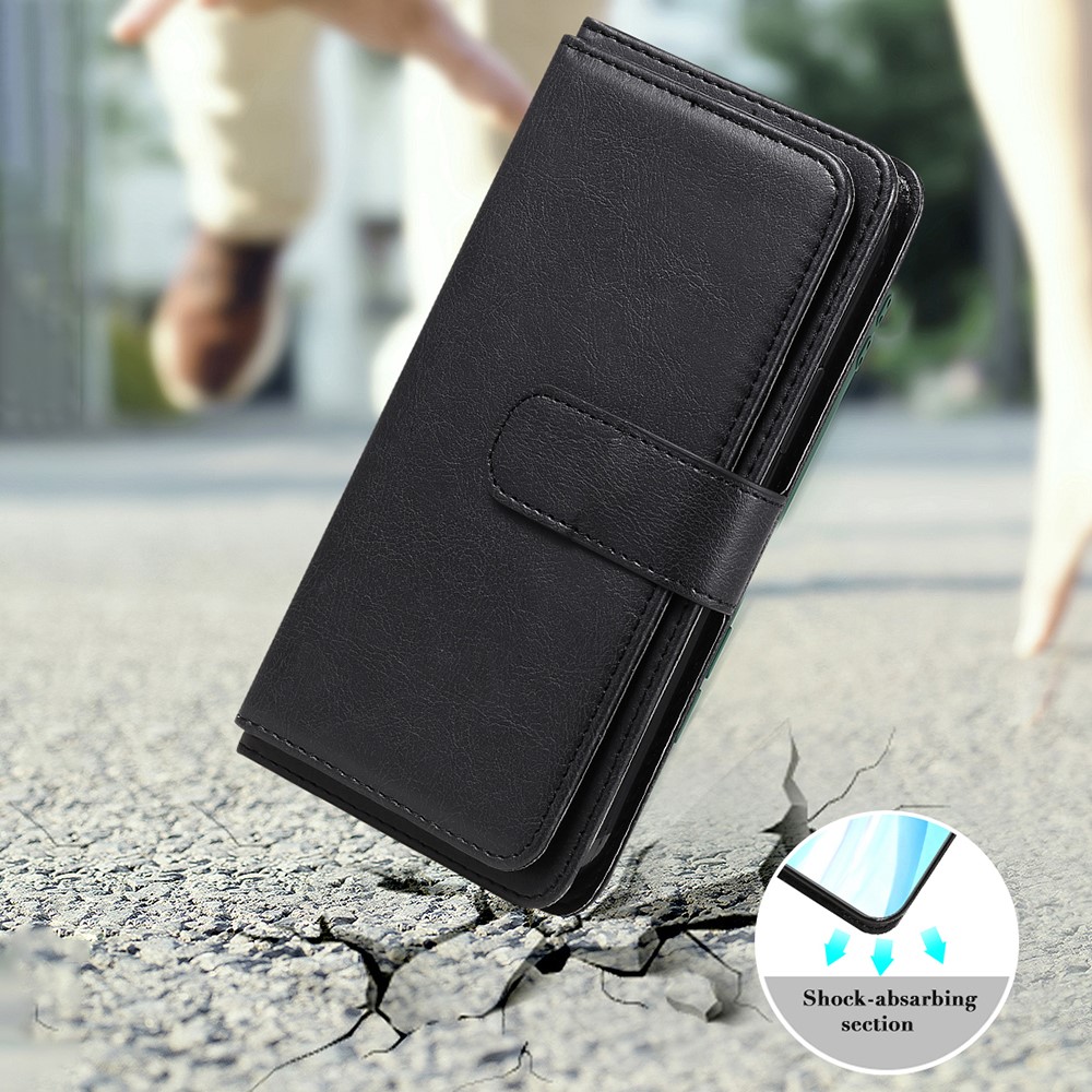Multiple Card Slots PU Leather Folio Flip Stand Wallet Phone Case for Samsung Galaxy M52 5G - Black-5
