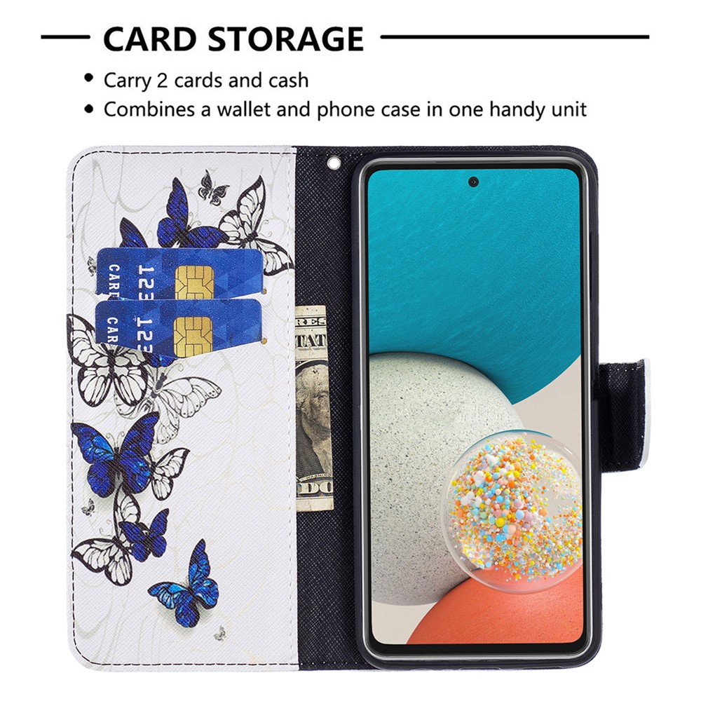 Shock Absorption Pattern Printing Folio Flip Leather Stand Wallet Phone Case for Samsung Galaxy A53 5G - Butterflies-5