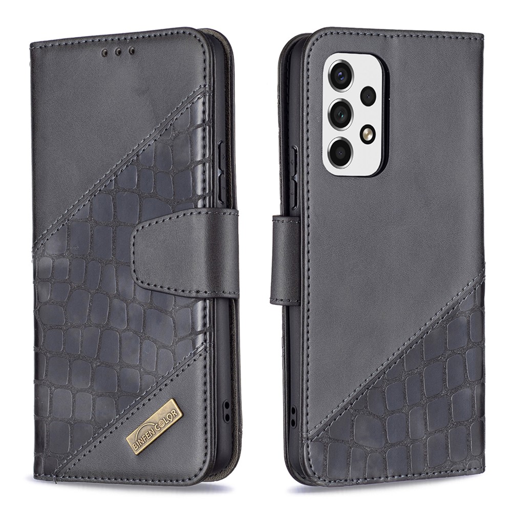 BINFEN COLOR BF04 Crocodile Texture Drop-proof Wallet Leather Protective Phone Stand Case for Samsung Galaxy A53 5G - Black-1