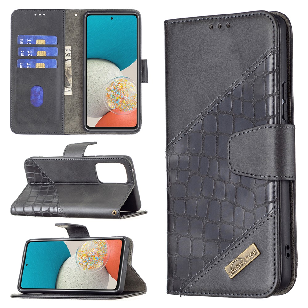 BINFEN COLOR BF04 Crocodile Texture Drop-proof Wallet Leather Protective Phone Stand Case for Samsung Galaxy A53 5G - Black-8