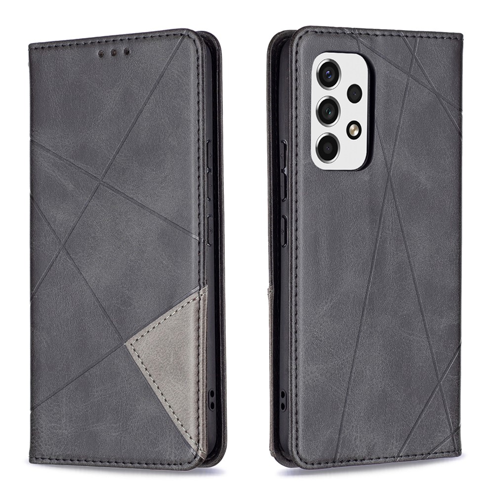 Fully-wrapped Rhombus-like Imprinted Magnetic Closure Card Slots Design Leather Phone Case with Stand for Samsung Galaxy A53 5G - Black-1