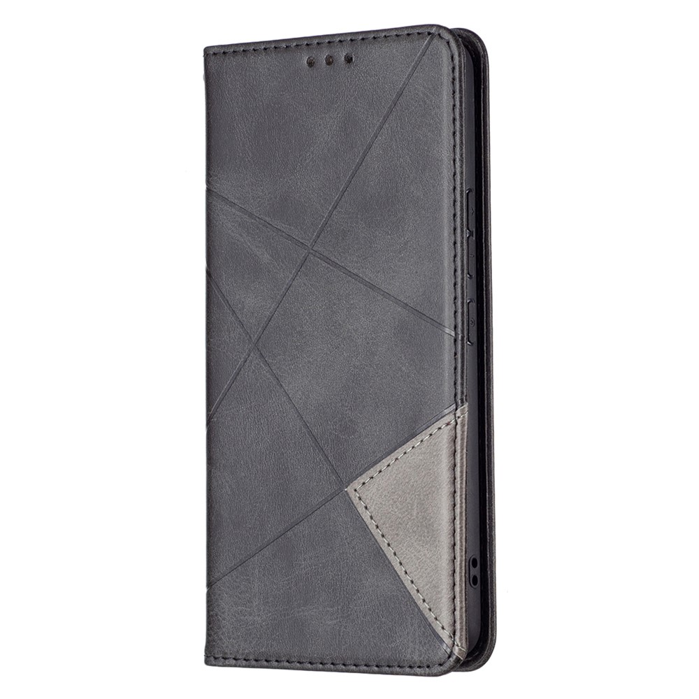 Fully-wrapped Rhombus-like Imprinted Magnetic Closure Card Slots Design Leather Phone Case with Stand for Samsung Galaxy A53 5G - Black-2