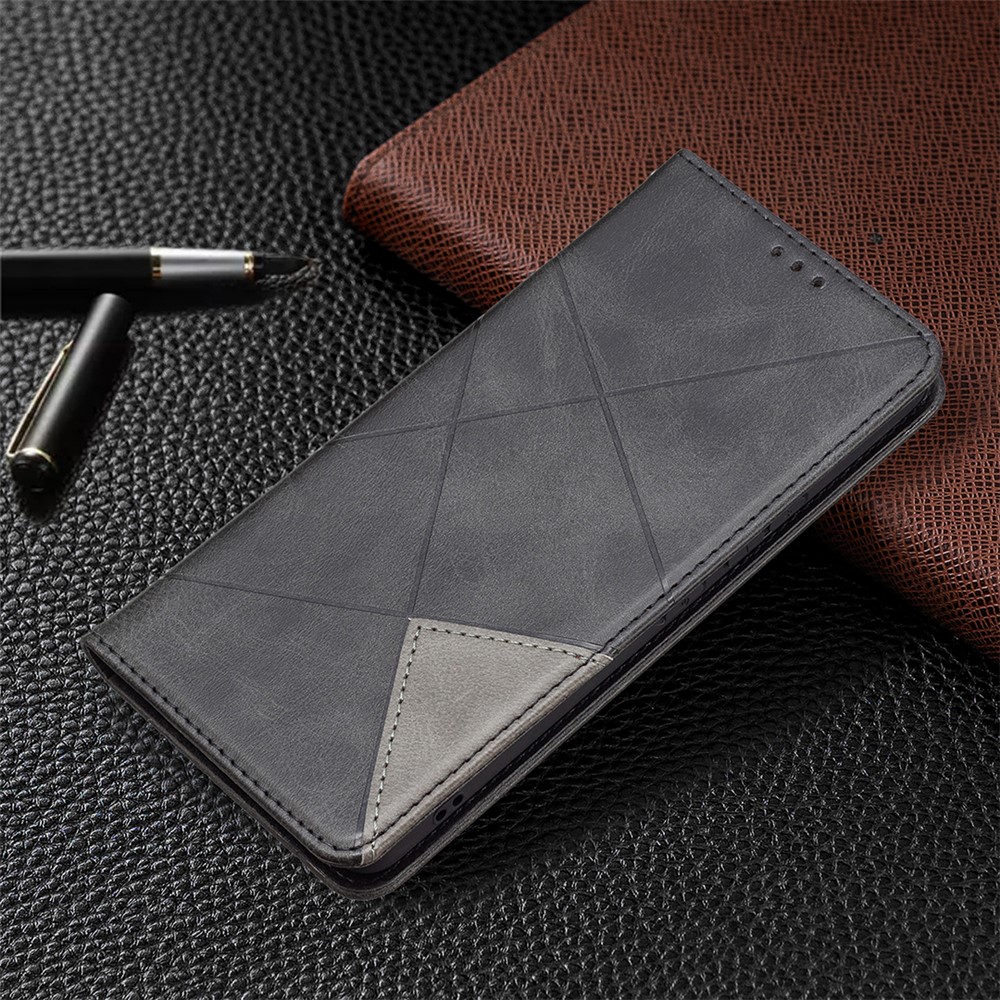 Fully-wrapped Rhombus-like Imprinted Magnetic Closure Card Slots Design Leather Phone Case with Stand for Samsung Galaxy A53 5G - Black-7