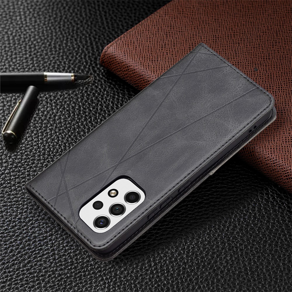 Fully-wrapped Rhombus-like Imprinted Magnetic Closure Card Slots Design Leather Phone Case with Stand for Samsung Galaxy A53 5G - Black-8