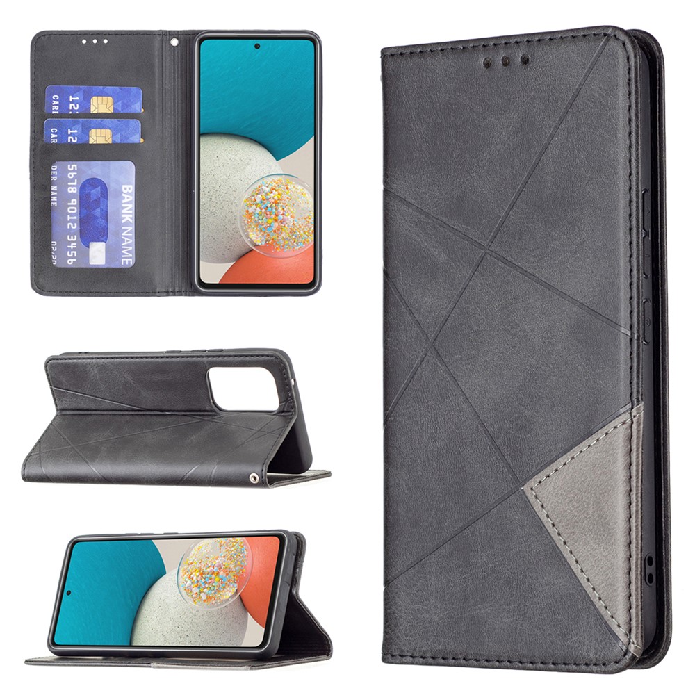 Fully-wrapped Rhombus-like Imprinted Magnetic Closure Card Slots Design Leather Phone Case with Stand for Samsung Galaxy A53 5G - Black-9