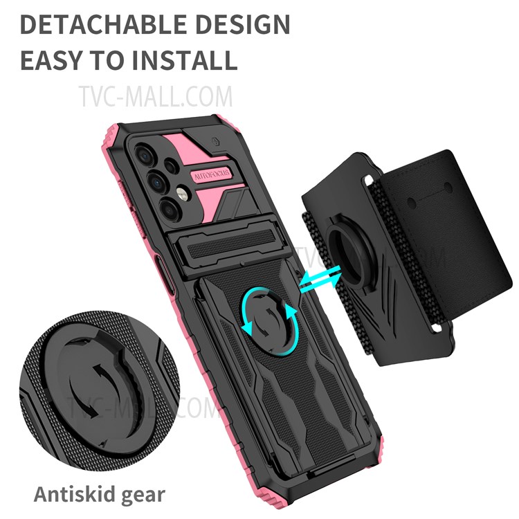 ENKAY Anti-scratch Mobile Phone Cover PC + TPU Phone Case with Kickstand and Sport Arm Wrist Strap for Samsung Galaxy A32 5G - Pink-2