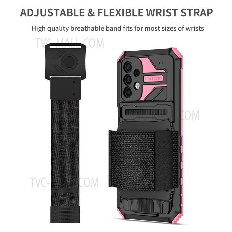 ENKAY Anti-scratch Mobile Phone Cover PC + TPU Phone Case with Kickstand and Sport Arm Wrist Strap for Samsung Galaxy A32 5G - Pink-3