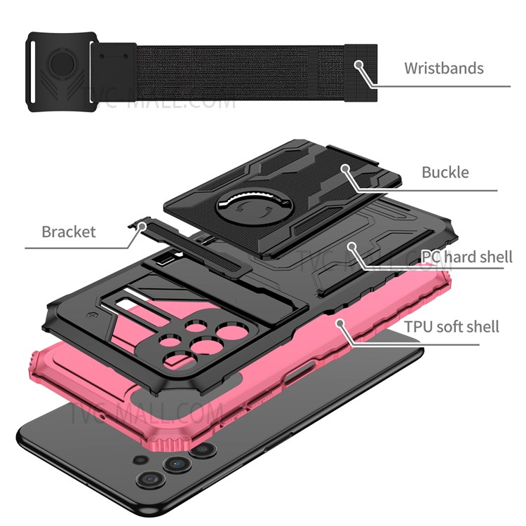 ENKAY Anti-scratch Mobile Phone Cover PC + TPU Phone Case with Kickstand and Sport Arm Wrist Strap for Samsung Galaxy A32 5G - Pink-4