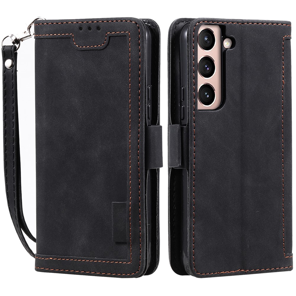Stand Wallet Function Drop-proof Retro Style Color Splicing PU Leather Phone Case Cover for Samsung Galaxy S22+ 5G - Black-1