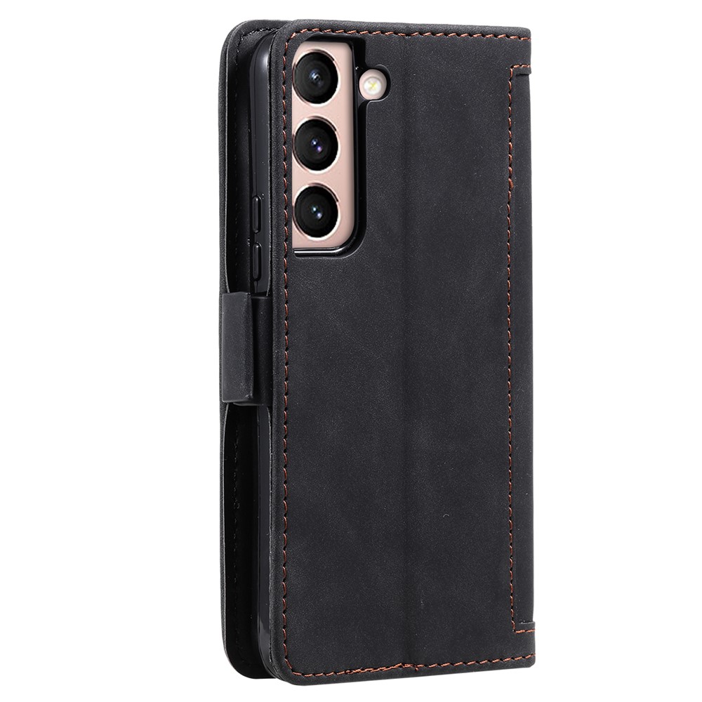 Stand Wallet Function Drop-proof Retro Style Color Splicing PU Leather Phone Case Cover for Samsung Galaxy S22+ 5G - Black-3