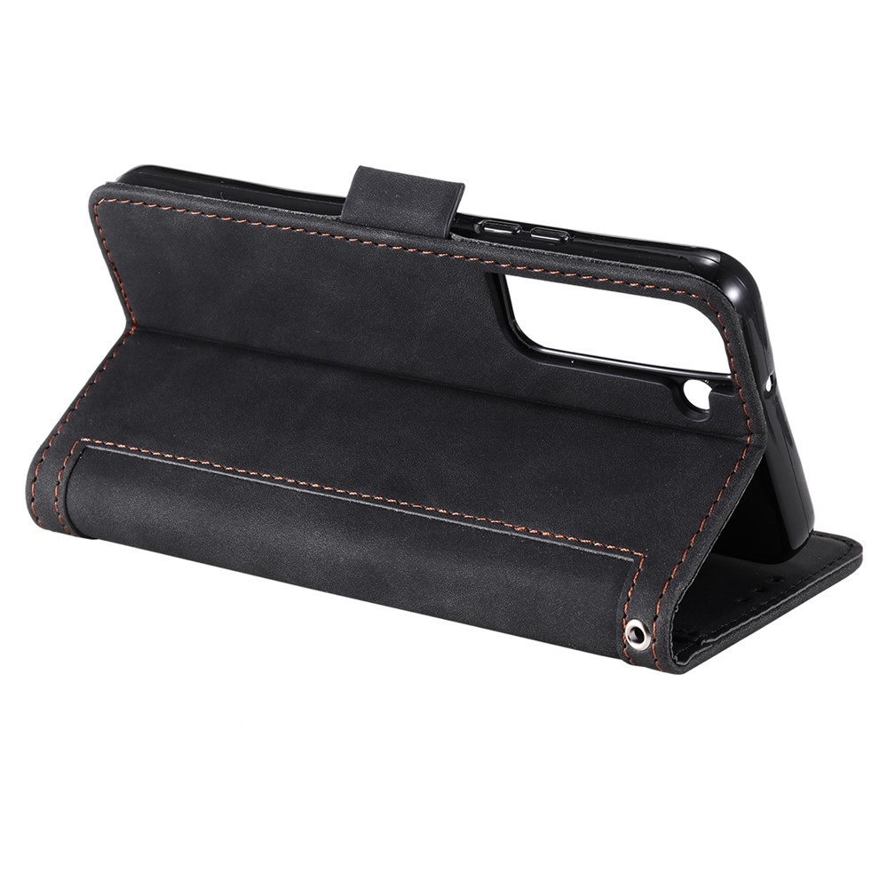 Stand Wallet Function Drop-proof Retro Style Color Splicing PU Leather Phone Case Cover for Samsung Galaxy S22+ 5G - Black-5