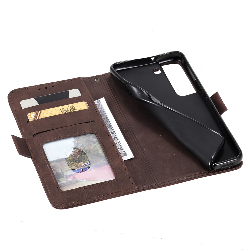 Stand Wallet Function Drop-proof Retro Style Color Splicing PU Leather Phone Case Cover for Samsung Galaxy S22+ 5G - Black-6