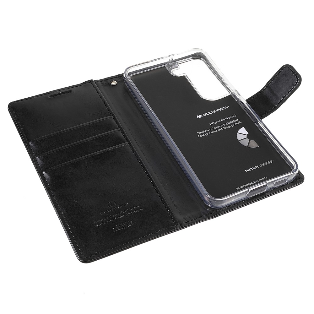 MERCURY GOOSPERY Blue Moon Fall-proof Magnetic Clasp Leather Wallet Phone Stand Case for Samsung Galaxy S22+ 5G - Black-7