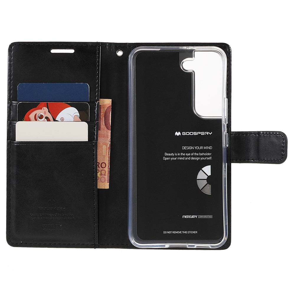 MERCURY GOOSPERY Blue Moon Fall-proof Magnetic Clasp Leather Wallet Phone Stand Case for Samsung Galaxy S22+ 5G - Black-8