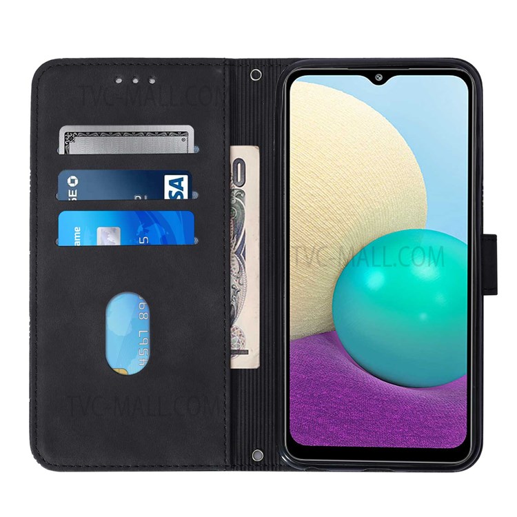 PB2-1 Series Imprinting Lines PU Leather Stand Wallet Phone Cover Full Protection Magnetic Clasp Case with Shoulder Strap for Samsung Galaxy A02/M02 - Black-4