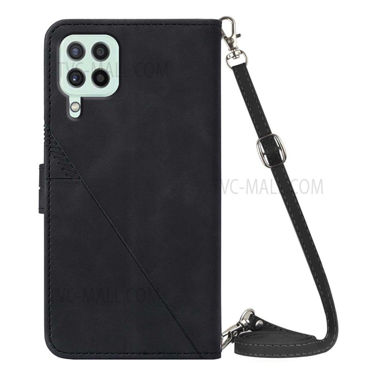 PB2-1 Series Scratch-proof Imprinted PU Leather Phone Case Anti-fall Phone Protector with Shoulder Strap Wallet Stand for Samsung Galaxy A22 4G (EU Version)/M32 (Global Version) - Black-3