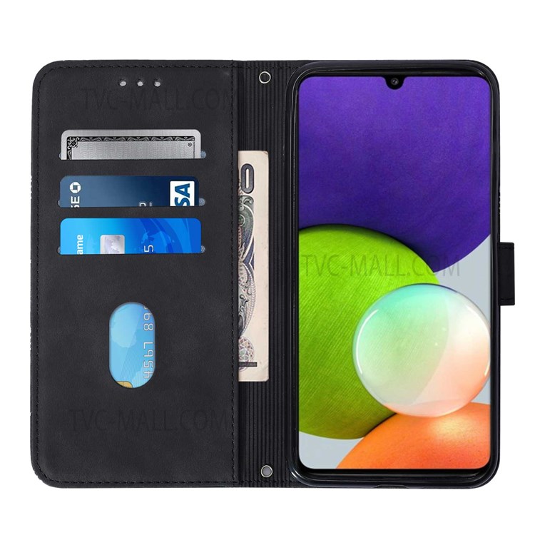 PB2-1 Series Scratch-proof Imprinted PU Leather Phone Case Anti-fall Phone Protector with Shoulder Strap Wallet Stand for Samsung Galaxy A22 4G (EU Version)/M32 (Global Version) - Black-4
