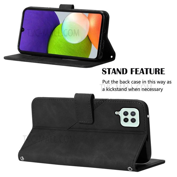 PB2-1 Series Scratch-proof Imprinted PU Leather Phone Case Anti-fall Phone Protector with Shoulder Strap Wallet Stand for Samsung Galaxy A22 4G (EU Version)/M32 (Global Version) - Black-5