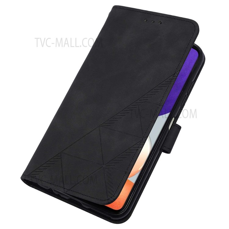 PB2-1 Series Scratch-proof Imprinted PU Leather Phone Case Anti-fall Phone Protector with Shoulder Strap Wallet Stand for Samsung Galaxy A22 4G (EU Version)/M32 (Global Version) - Black-7