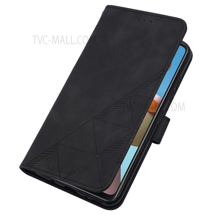 PB2-1 Series Fully Wrapped Imprinting Lines PU Leather Stand Wallet Phone Cover Dual-sided Magnetic Clasp Case with Shoulder Strap for Samsung Galaxy A21s - Black-7