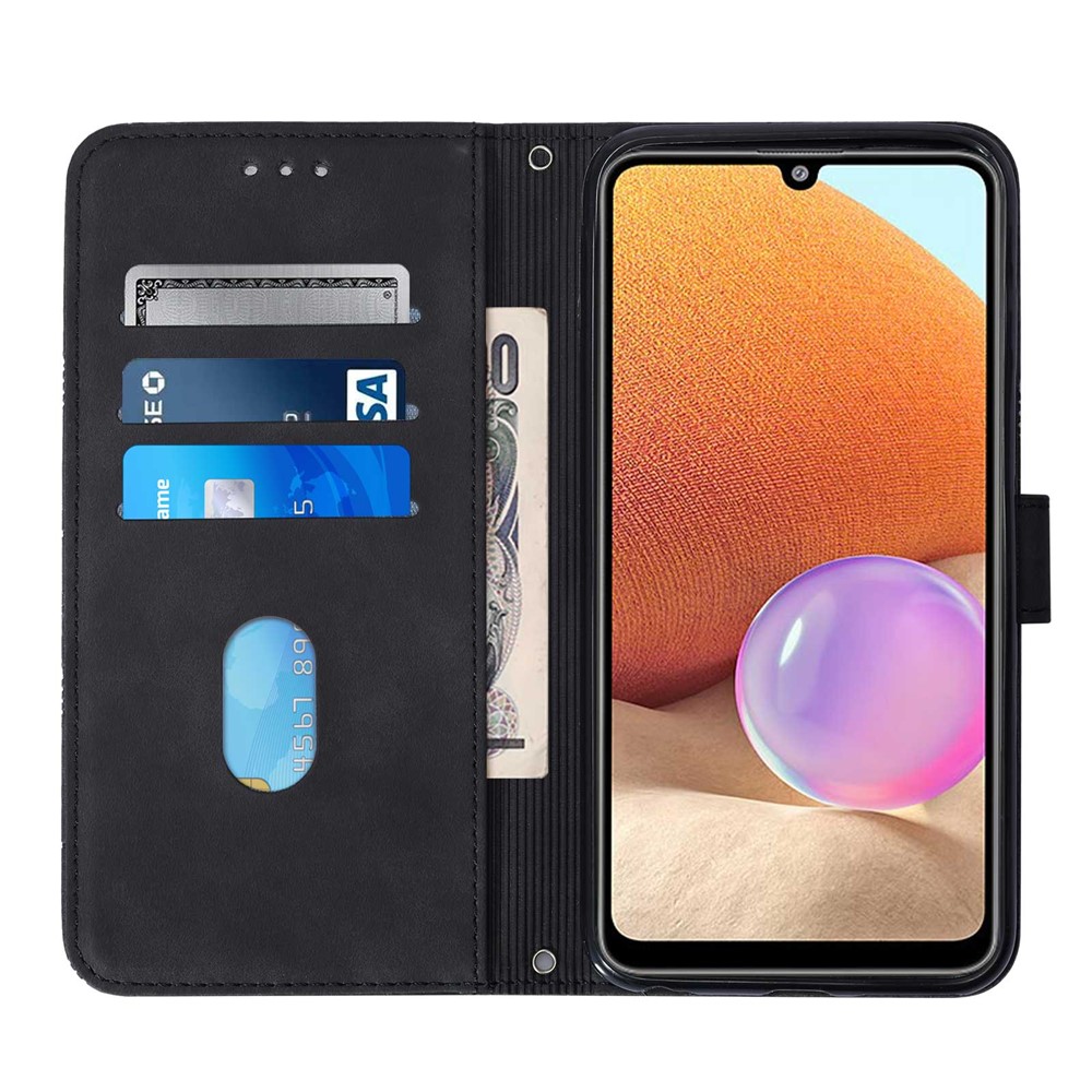 PB2-1 Series Imprinting Lines PU Leather Stand Wallet Phone Cover Magnetic Clasp Case with Detachable Shoulder Strap for Samsung Galaxy A32 5G/M32 5G - Black-4