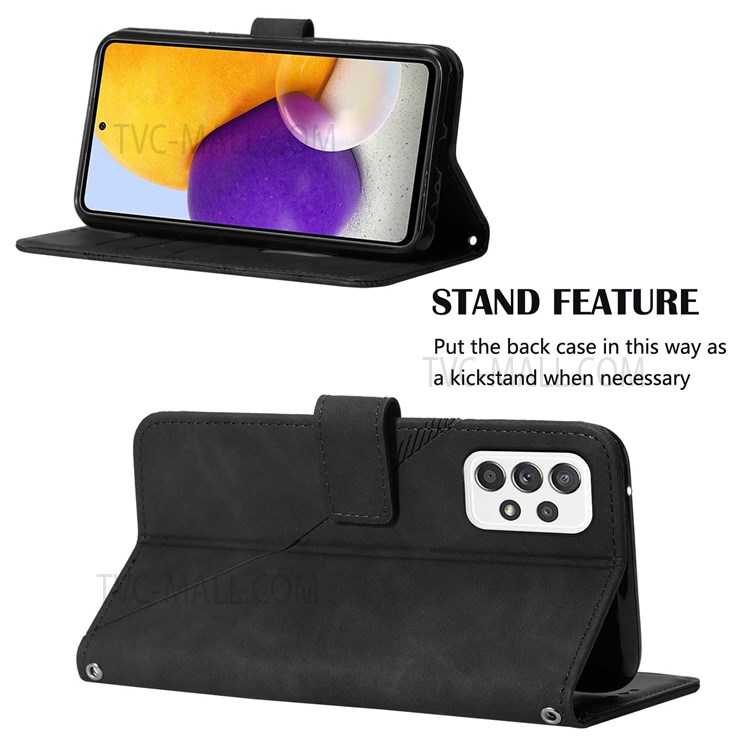 PB2-1 Series Lines Imprinting Magnetic Clasp Shock-absorption PU Leather + TPU Stand Wallet Phone Cover Case with Shoulder Strap for Samsung Galaxy A72 4G/5G - Black-5