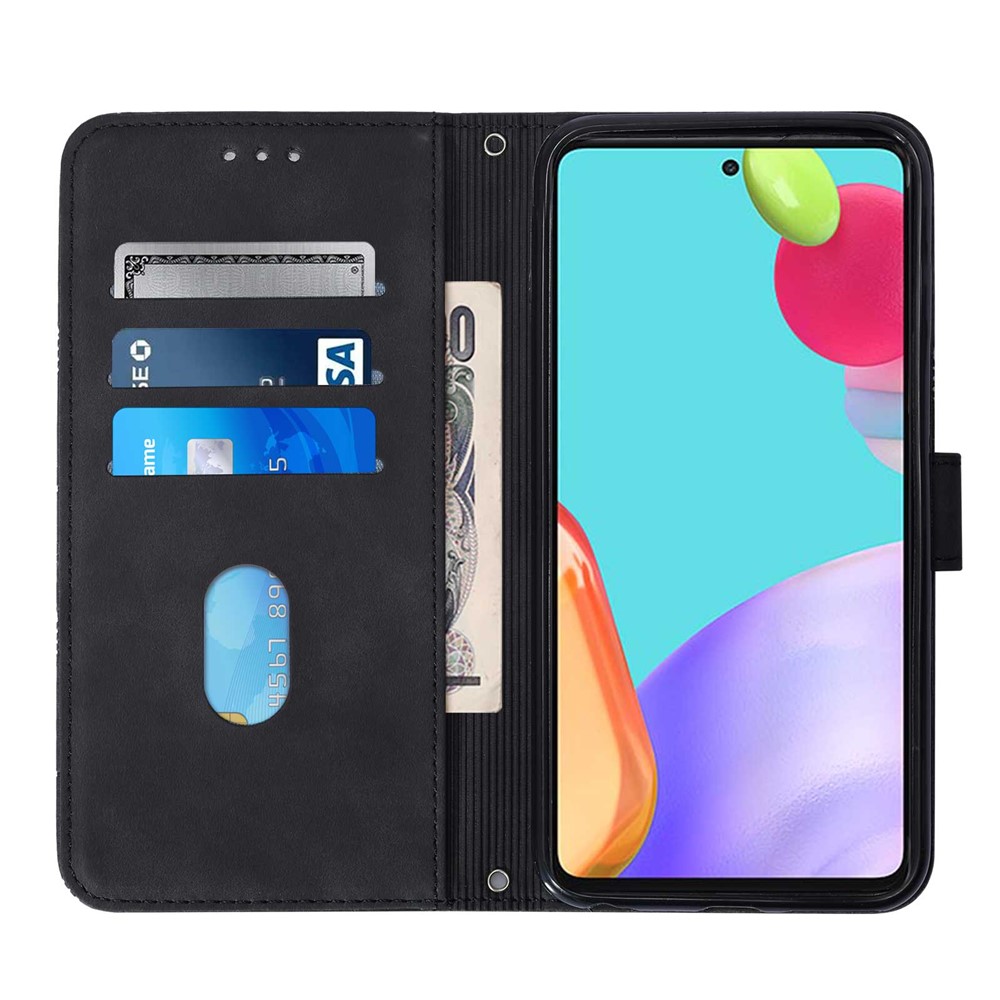 PB2-1 Series Lines Imprinting Magnetic Clasp Folio Flip PU Leather + TPU Stand Wallet Phone Cover Case with Shoulder Strap for Samsung Galaxy A52 4G/5G / A52s 5G - Black-4