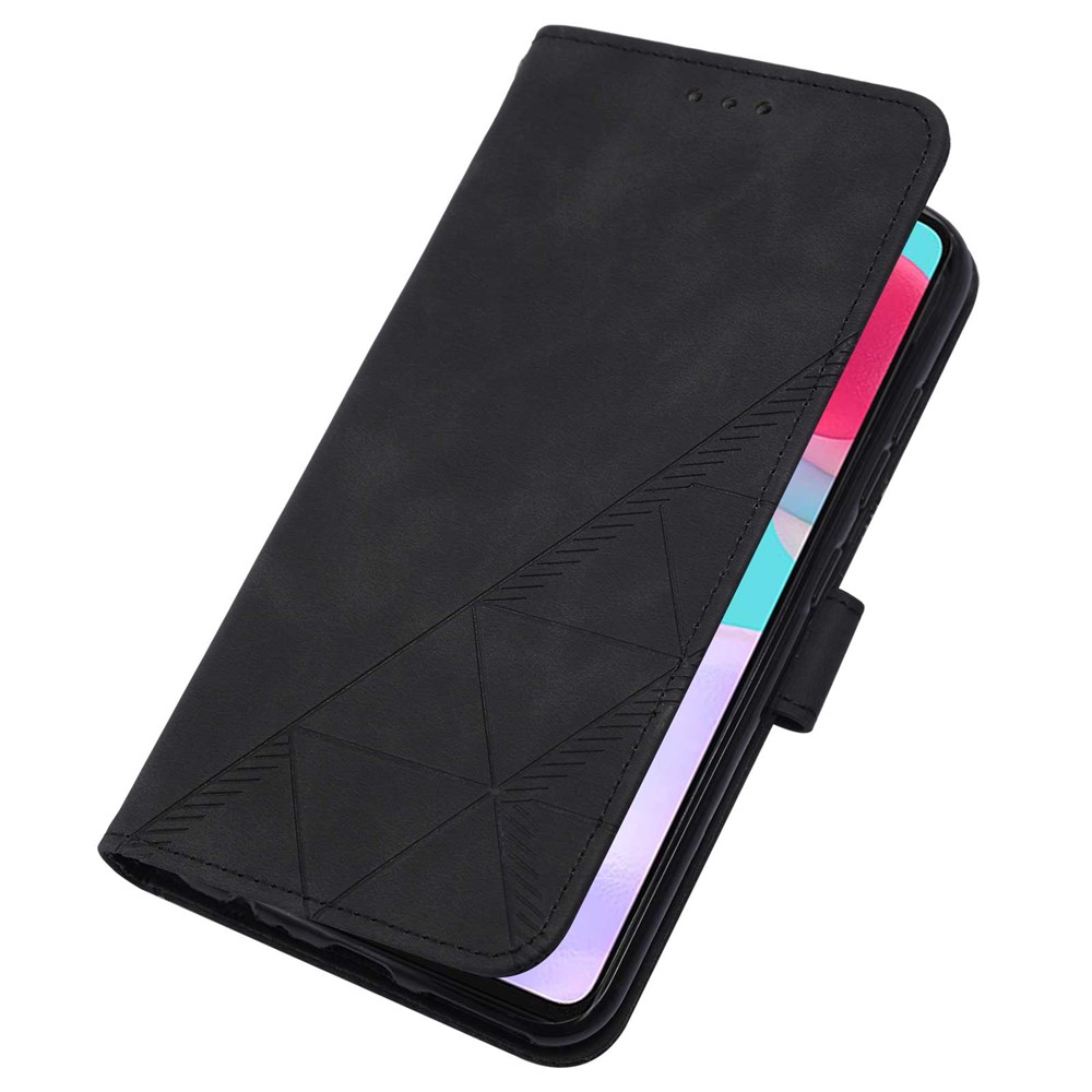 PB2-1 Series Lines Imprinting Magnetic Clasp Folio Flip PU Leather + TPU Stand Wallet Phone Cover Case with Shoulder Strap for Samsung Galaxy A52 4G/5G / A52s 5G - Black-7