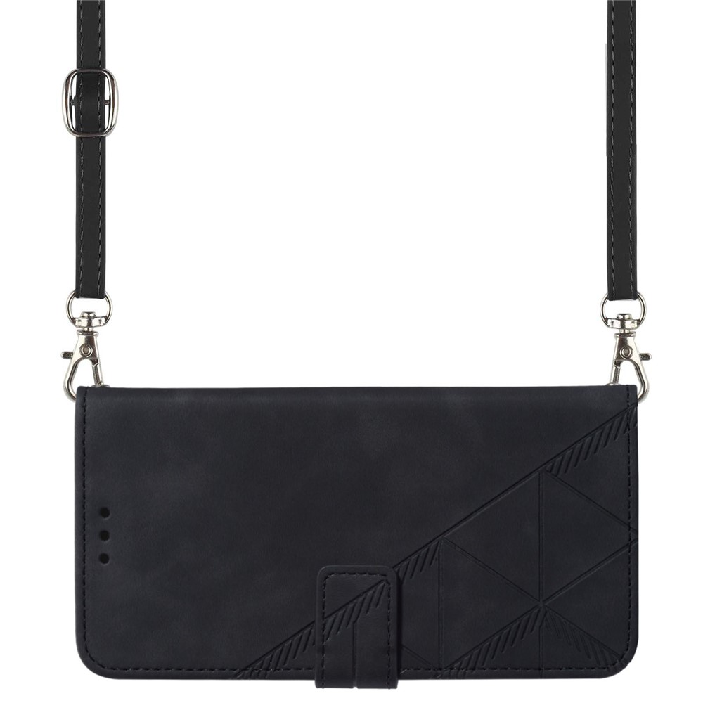 PB2-1 Series Lines Imprinting Magnetic Clasp Folio Flip PU Leather + TPU Stand Wallet Phone Cover Case with Shoulder Strap for Samsung Galaxy A52 4G/5G / A52s 5G - Black-9