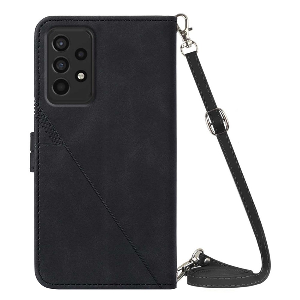 PB2-1 Series Lines Imprinting Magnetic Clasp Folio Flip PU Leather Stand Wallet Phone Cover Case with Shoulder Strap for Samsung Galaxy A33 5G - Black-3